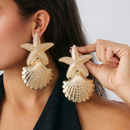 Design Ins Starfish Conch Pendant Necklace Earrings